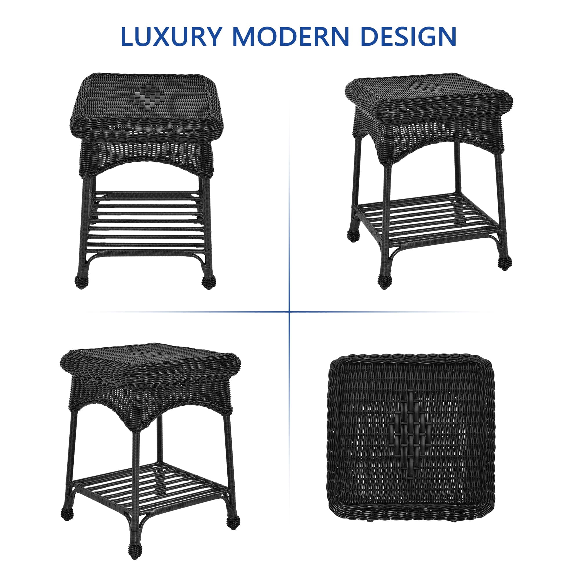 Jeco Wicker Patio End Table in Black