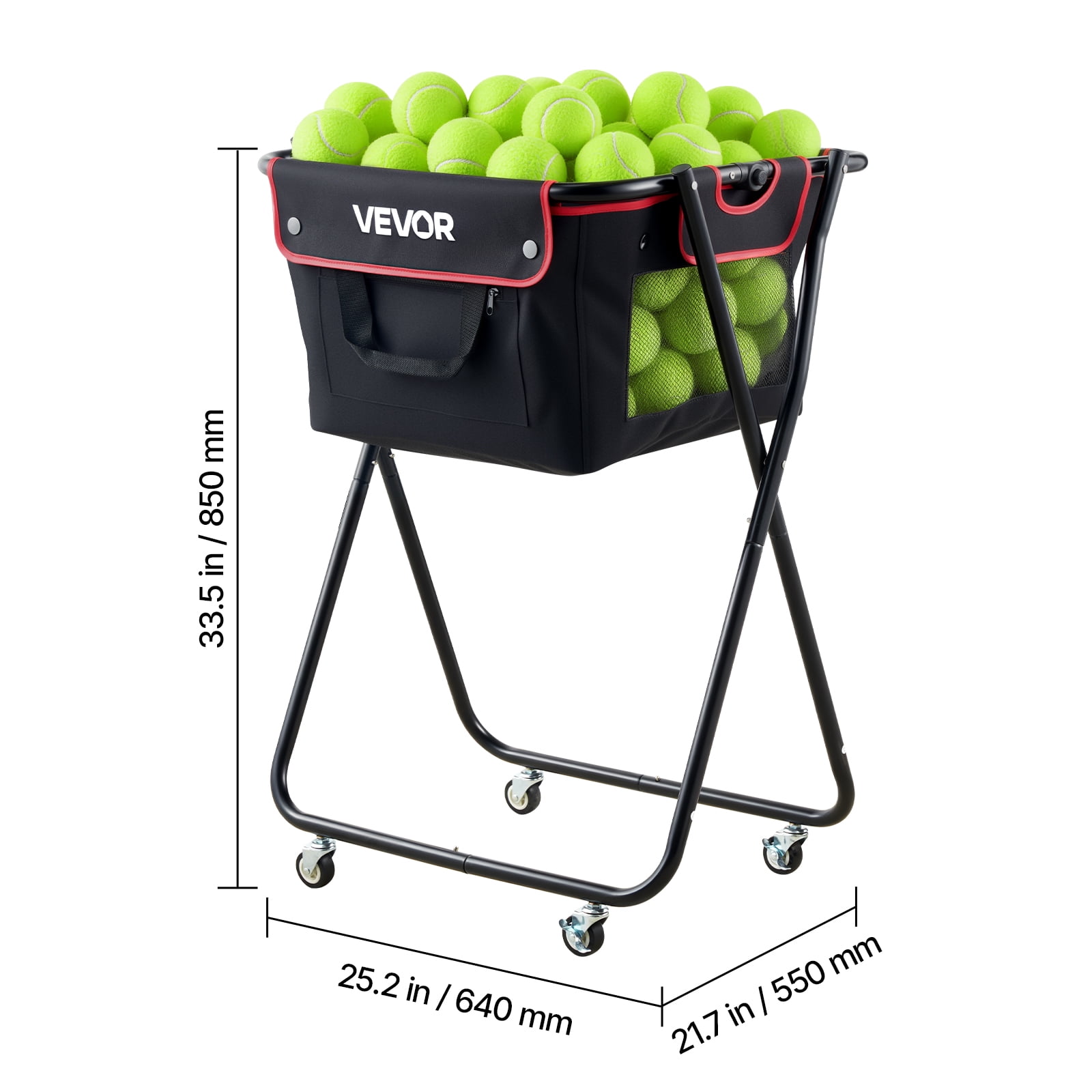VEVOR Tennis Ball Hopper, Holds 175 Tennis Balls or 290 Pickleballs, Foldable Pickleball Basket Cart with Wheels for Easy Pick Up, Portable Baseball Cart Caddy with Storage Bag, for Training Coaching