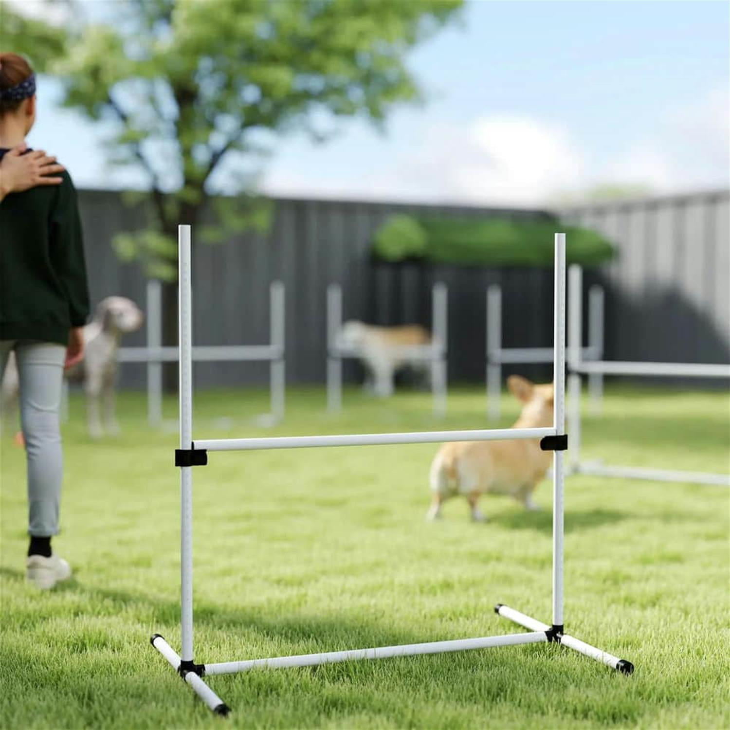 resenkos 6-Piece Dog Agility Set with Height-Adjustable Bars, Carry Bag, Top Bar for Training, Easy Assembly, White