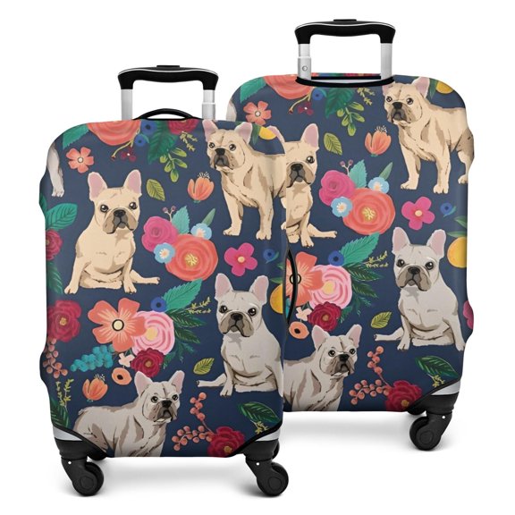 French Bulldog Dog and Pioneer Flower Luggage Cover Fashion Suitcase Cover Baggage Covers Fit 25-28 Inch Luggage (Go Travel)