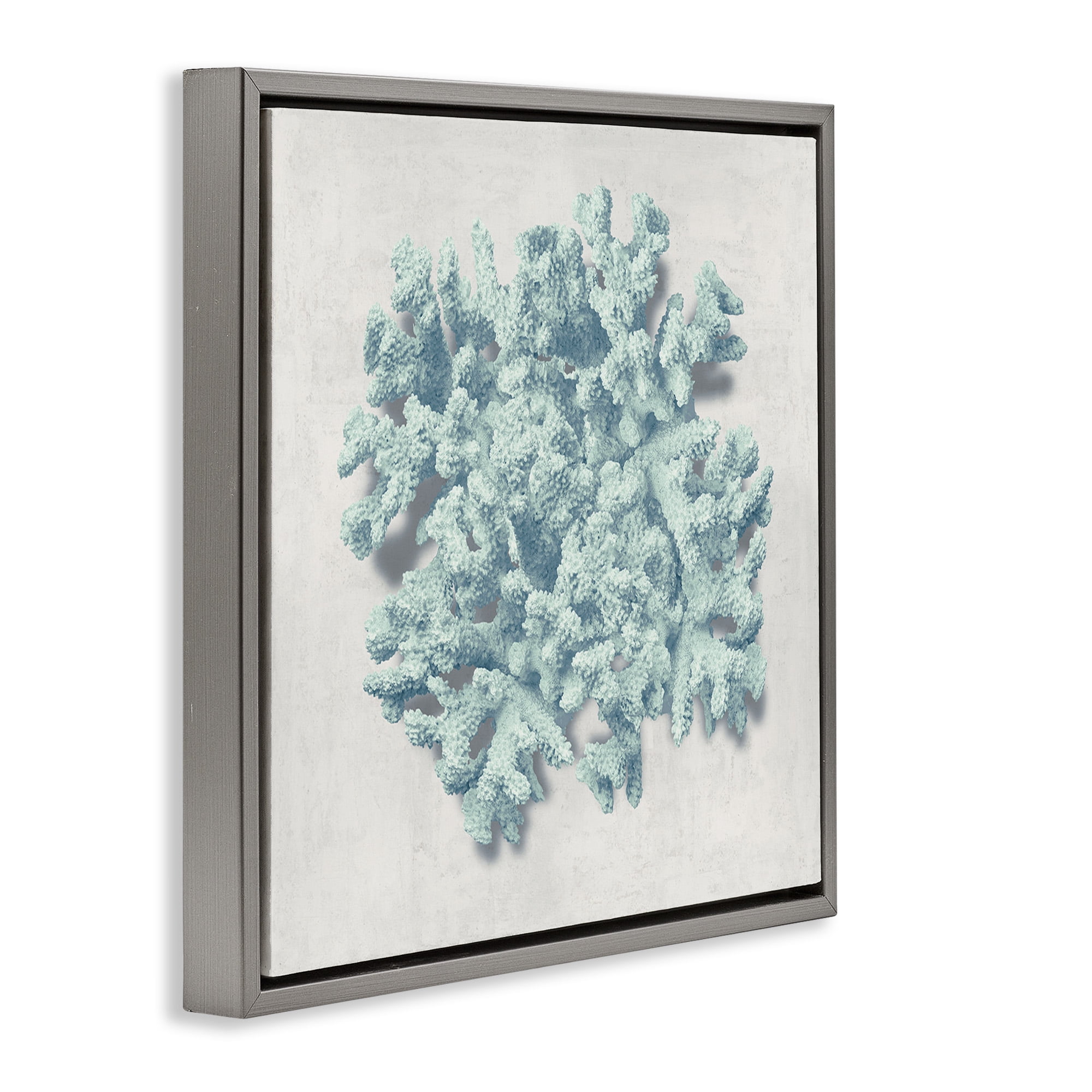 Stupell Industries Coral Blue Sea Beach Design Nature Painting Gray Floater Framed Canvas Art Print Wall Art, 18 x 18