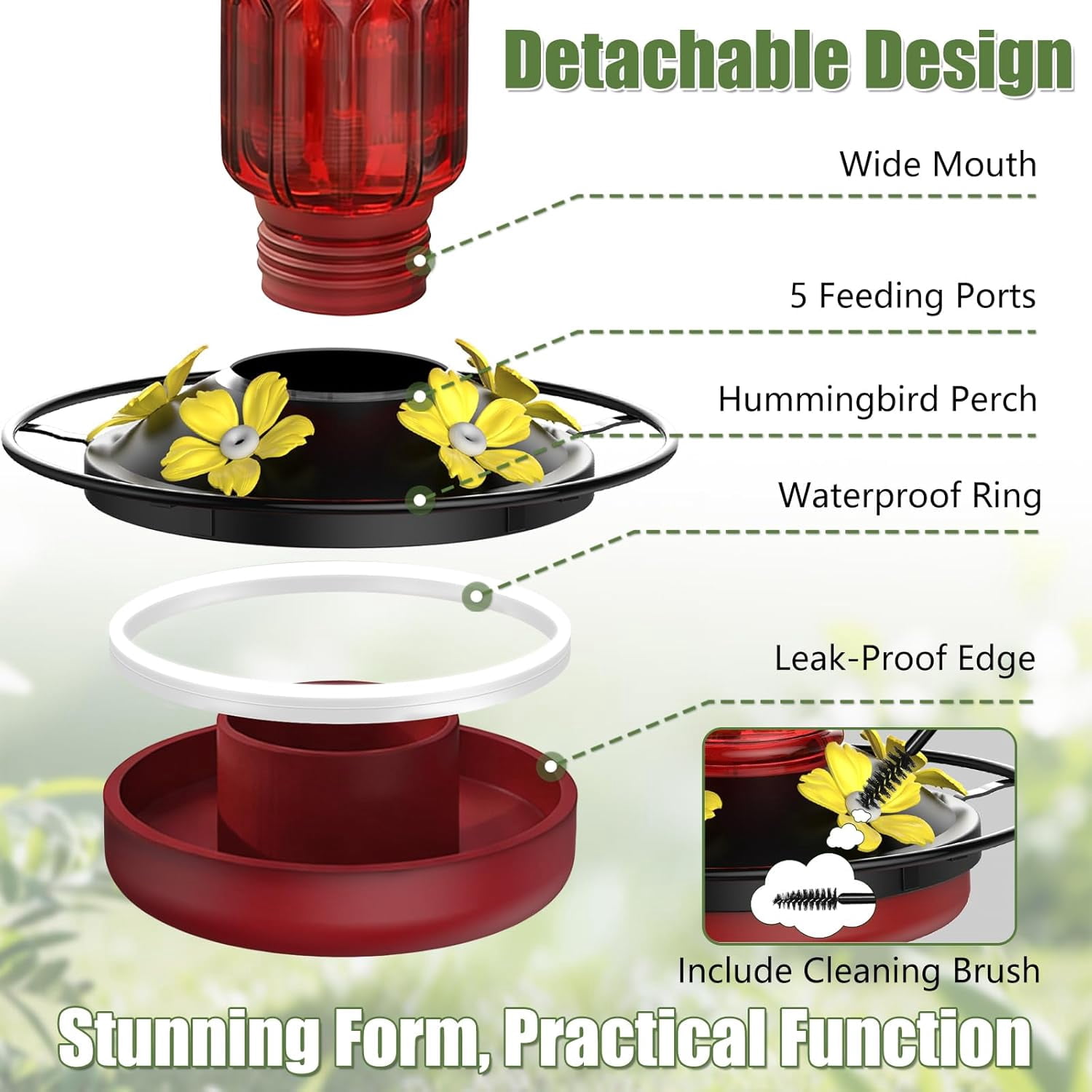 HZMSYQ Hummingbird Feeders for Outdoors, Hanging Hummingbird Feeder with Flower-Shaped Feeding Ports, Bird Feeder with Bee Proof Built-in Ant Moat, Outdoor Garden Decor Gifts for Women Mom
