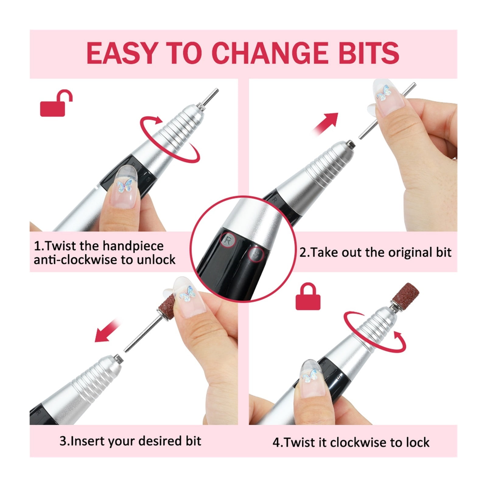 35000RPM Nail Drill Machine, Portable Nail Drill With HD Display, Professional Electric Nail File Manicure Machine With Foot Pedal ,Low Noise