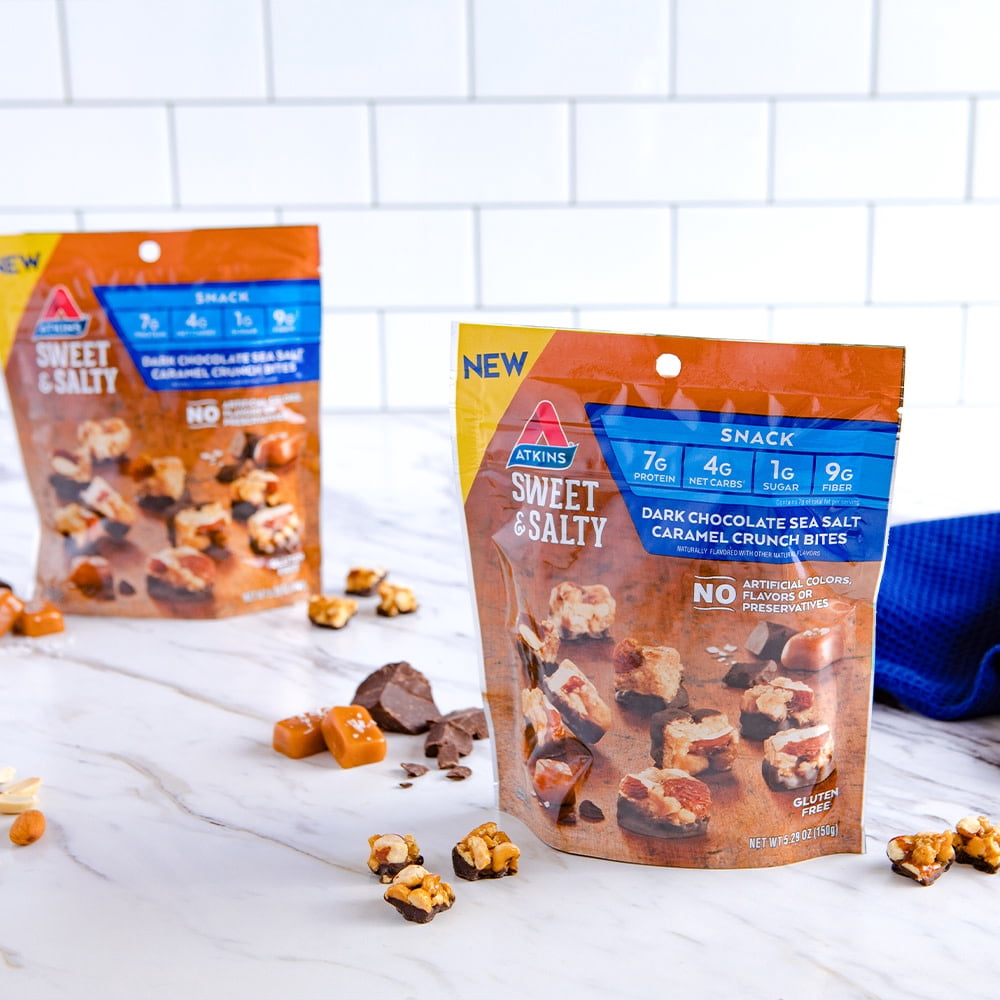 Atkins Dark Chocolate Sea Salt Caramel Crunch Bites, Keto Friendly, 5 Servings