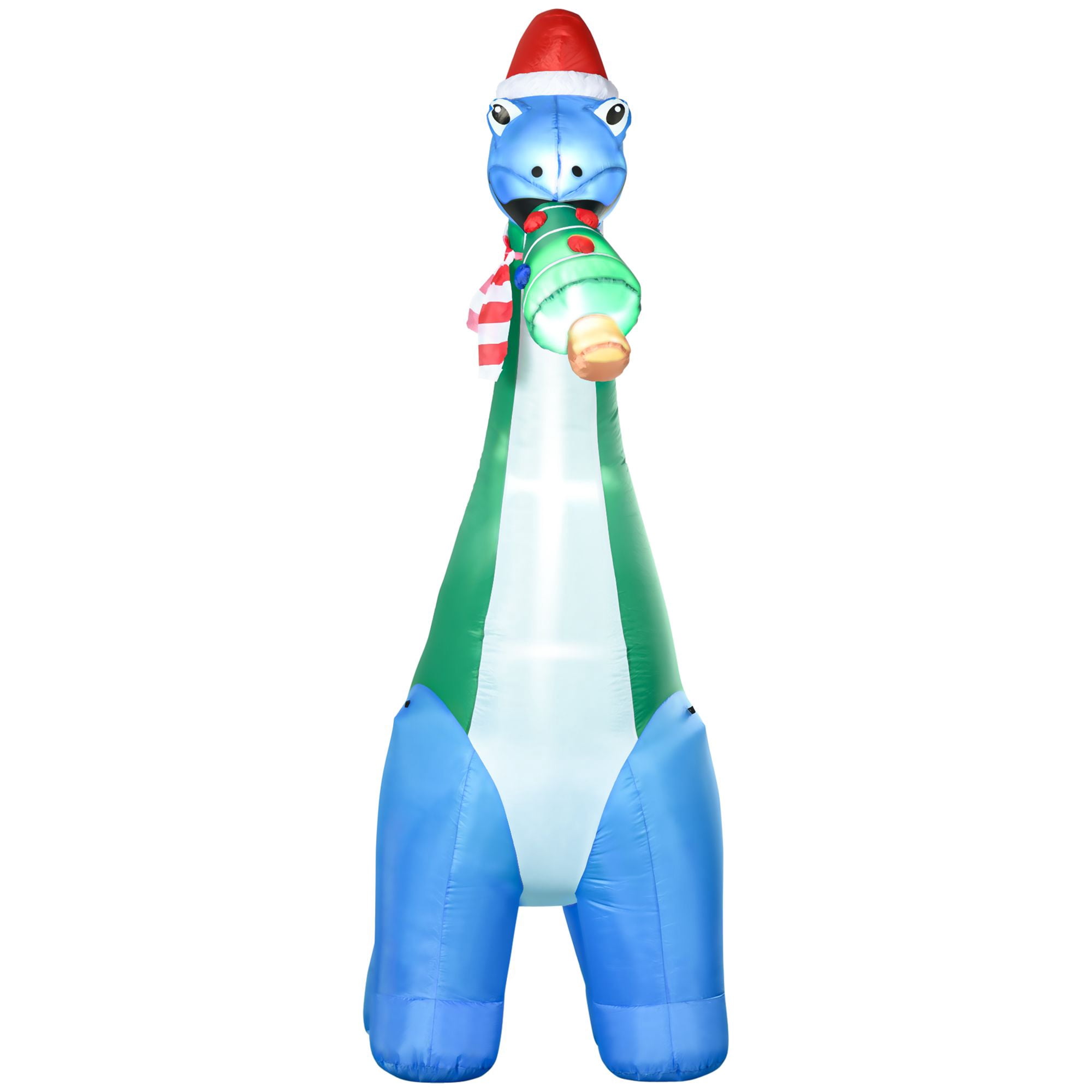 Christmas Inflatable Dinosaur with Tree in Mouth, 11 ft Long Blow-Up LED Yard Decoration, Polyester, Indoor Outdoor Holiday Display