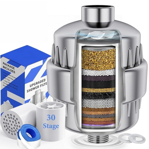 Shower Filter Heavy Duty 99% Chlorine & Harmful Impurities Removal with 2 Cartridges, Hard Water Softener Shower Head Filter to Improve Skin & Hair, Easy to Install, Fit G1/2 Hose