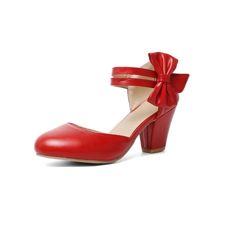 

IELGY Women s sandals large size solid color round toe thick heel mid