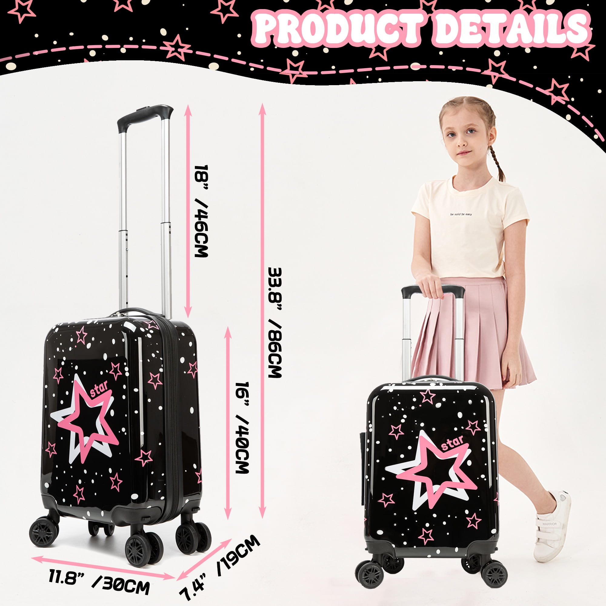 Kids Carry on Luggage Sets 2 Piece for Girls Women Rolling Suitcases with Wheels Hardshell Suitcase with Neck Pillow Airplane