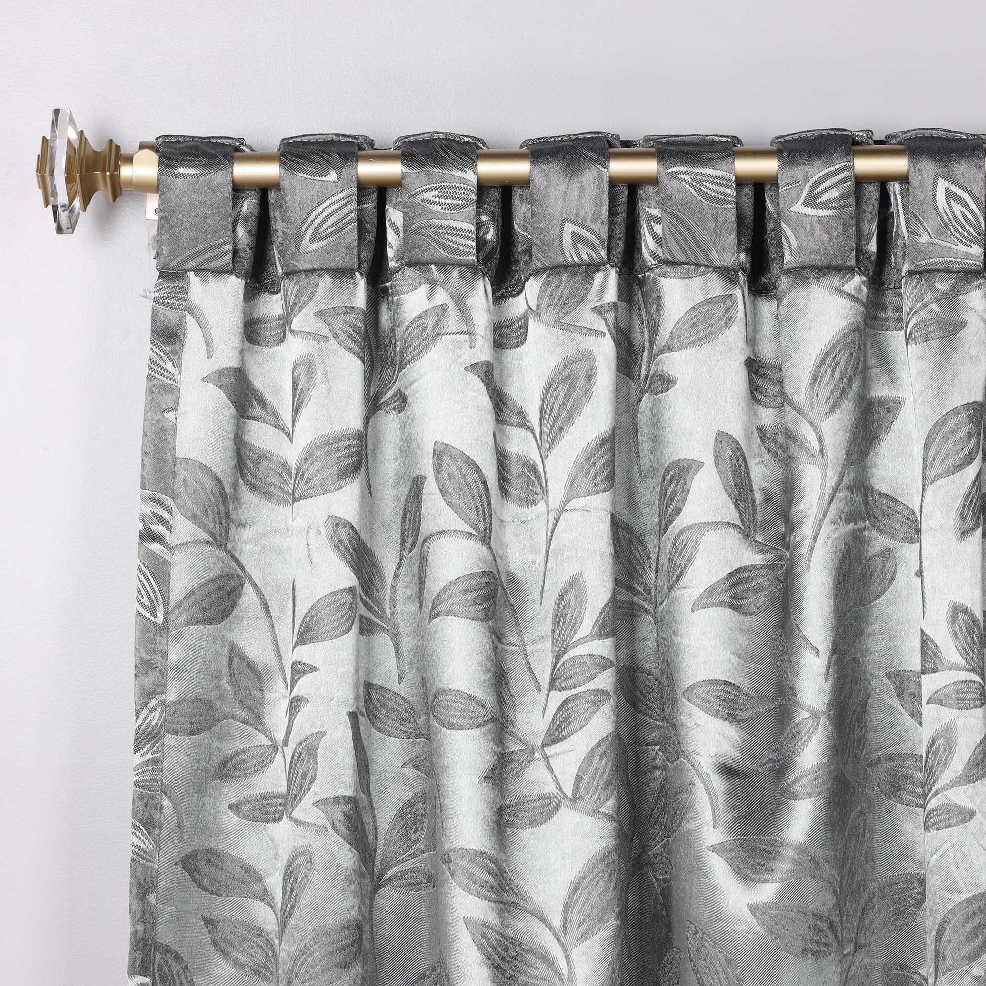 Superior Blackout Leaves Back Tab Curtains Set of 2, Light Filtering Curtain Panel Set, Nickel Black, 52"W x 84"L