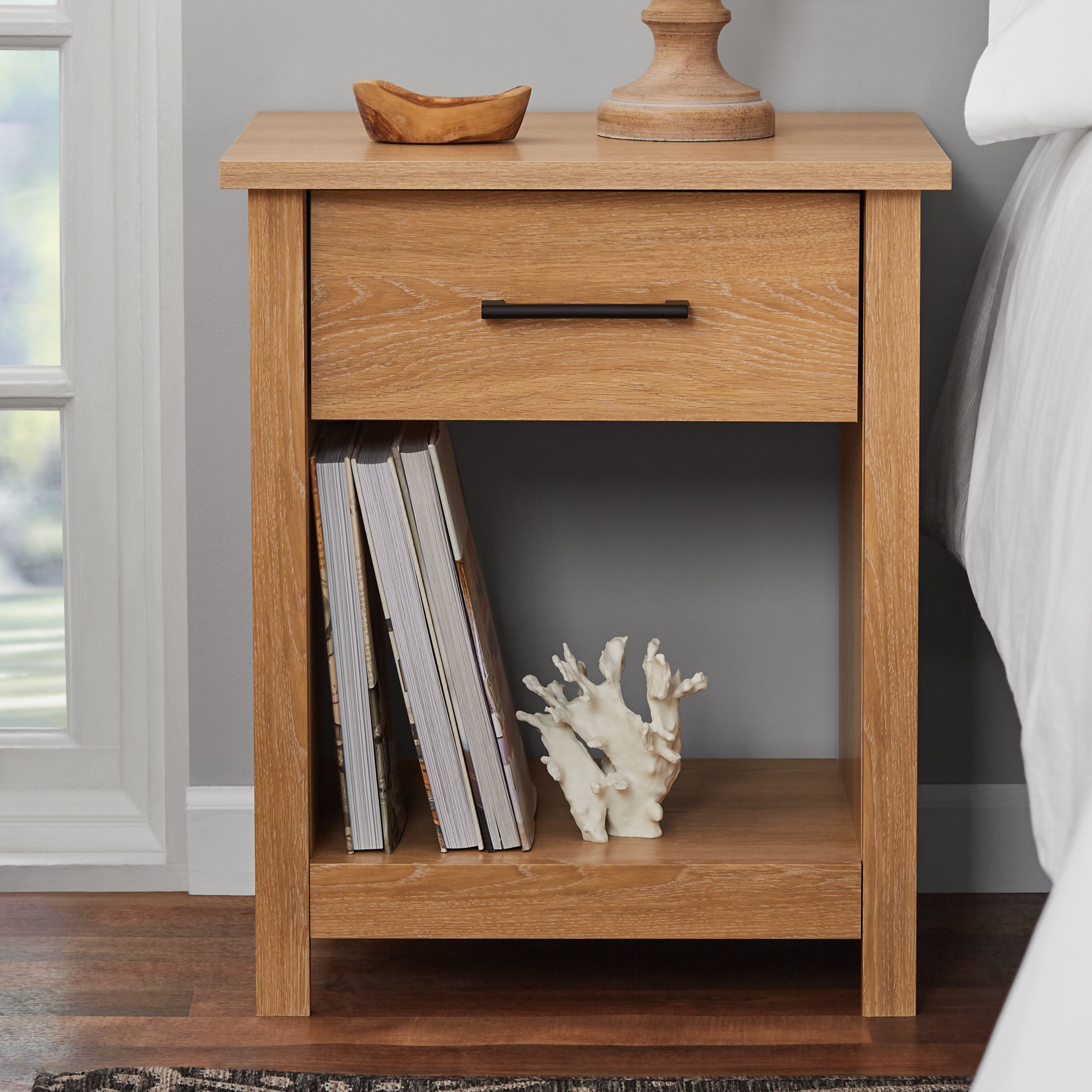 Mainstays Hillside Nightstand with Drawer, White Finish - Soft White