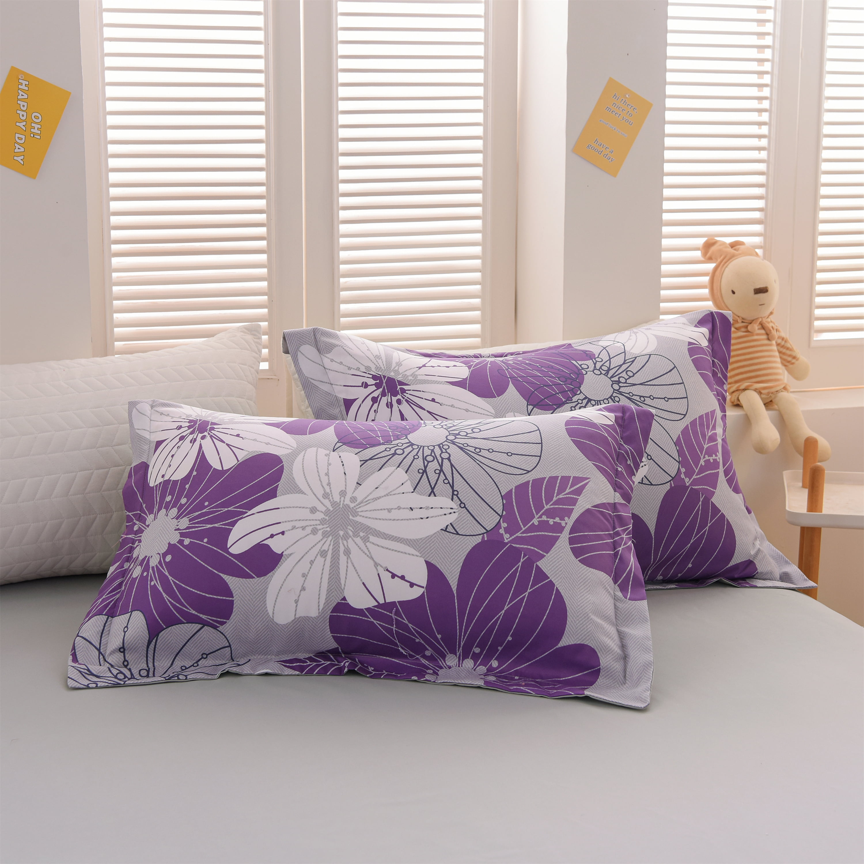 Btargot 6PCS Purple Floral Comforter Sets King Flower Bedding Set Adult Botanical Boho Bed-in-a-Bag