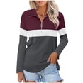 thumbnail image 1 of Yigetop Sweat à Demi-Zip pour Femmes Manches 3/4 Col en V Pull Décontracté Tunique d'Automne Blouses à Blocs de Couleur Pull à Col Rouge1 L, 1 of 3