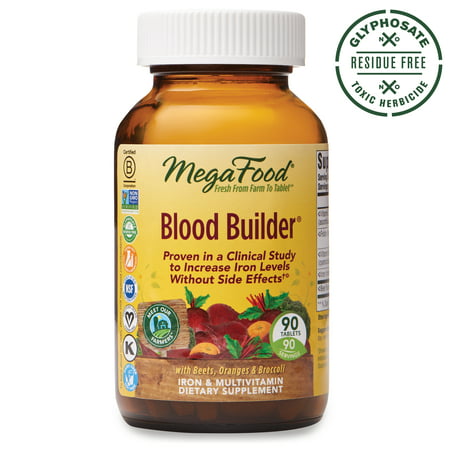 MegaFood, Blood Builder, Daily Iron Supplement and Multivitamin, Supports Energy and Red Blood Cell Production Without Nausea or Constipation, Gluten-Free, Vegan, 90 tablets (90 (Best Foods For Testosterone Production)