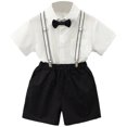 thumbnail image 3 of Bainana Toddler Boys Summer Suit Set Solid Color Short Sleeve Button Down Shirts And Shorts Set Cute Soft Little Boys School Performance Formal Casual Wear Size 4-5 Years, 3 of 5