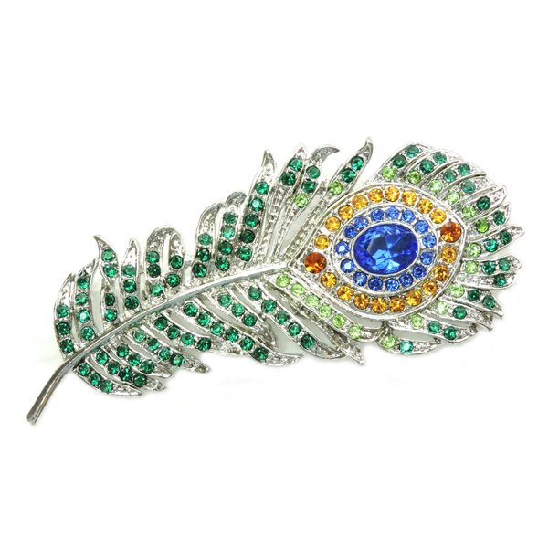 Faship Rhinestone Crystal Peacock Feather Pin Brooch