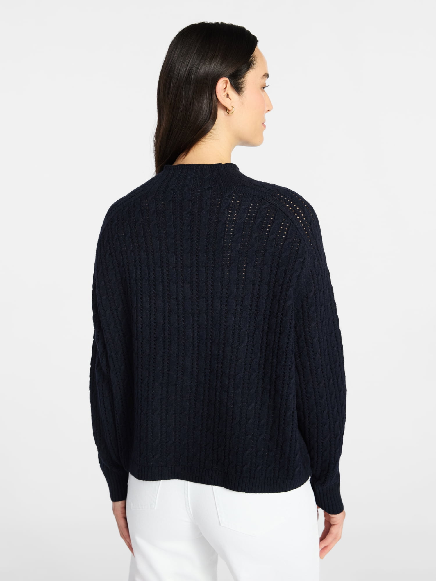 Time and Tru Women's Pointelle Mock Neck Pullover Sweater with Long Sleeves, Lightweight, Sizes XS-XXXL