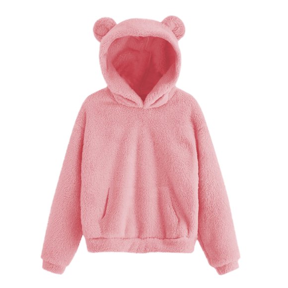 VINUSLI Girls Oversized Hoodie Light Weight Double Fleece Pullover Solid Fall Hoodies with Cute Ear And Pocket Warm Long Sleeve Sweatshirt Pink,10-11 years