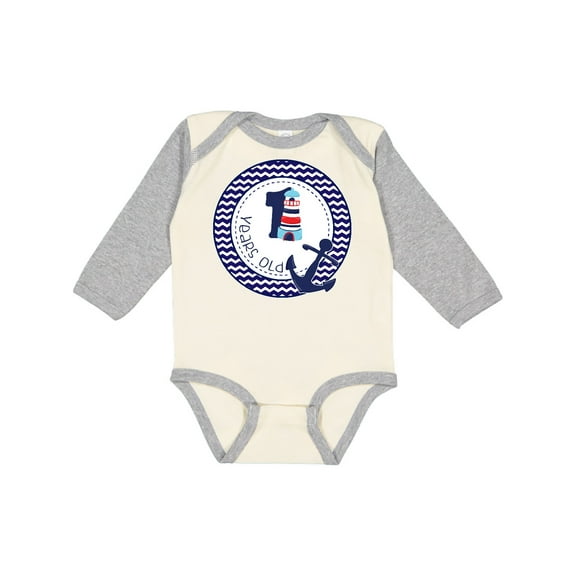 Inktastic 1 Years Old Nautical Anchor Boy Birthday Boys Long Sleeve Baby Bodysuit