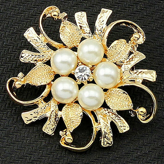 Soumake Women Breastpin Elegant No Deformation Flower Rhinestone Faux Pearl Brooch Pin For Party Dating Fashion