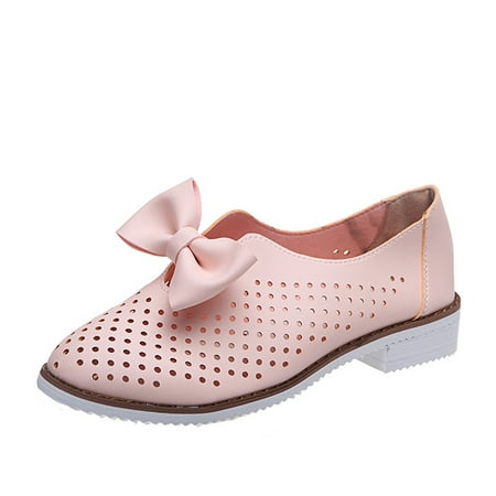 

Summer Savings Clearance! 2023 TUOBARR Flats Shoes for Womens Bowknot Hollow Out Middle Heel Platform Comfy Casual Comfortable Single Shoes Pink