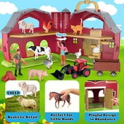 QIAHO Farm Animal Toys Take Along Barn Playset for Toddlers Montessori Toys with 10 Animals Figurines & DIY Stickers