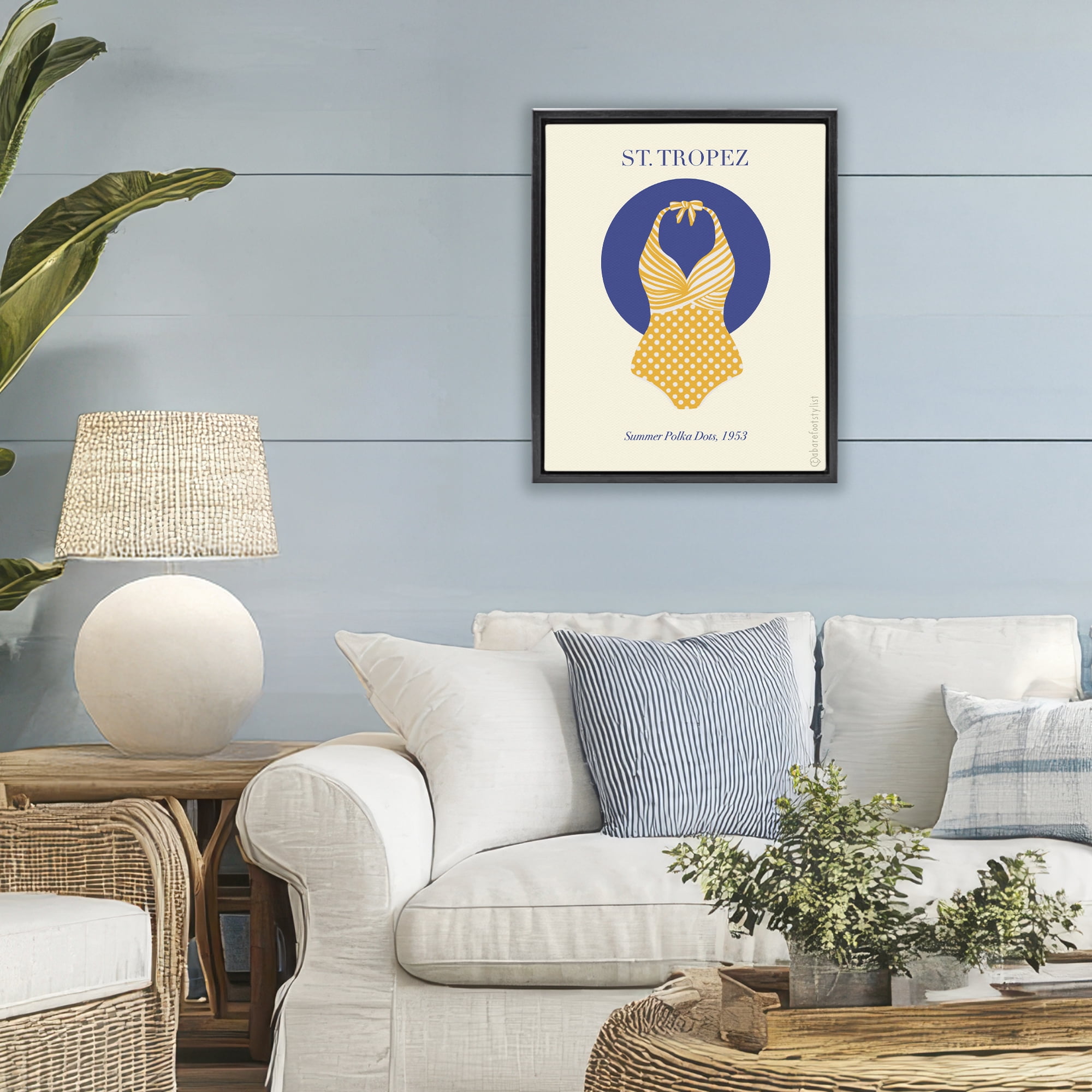 Stupell Industries St. Tropez Dotted Swimsuit Black Framed Floater Canvas Wall Art, design by A Barefoot Stylist