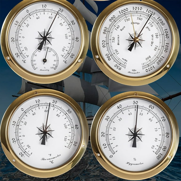 OOKWE 115mm Wall Mounted Thermometer Hygrometer Barometer Watch Tidal Clock  Weather Station Indoor Outdoor 