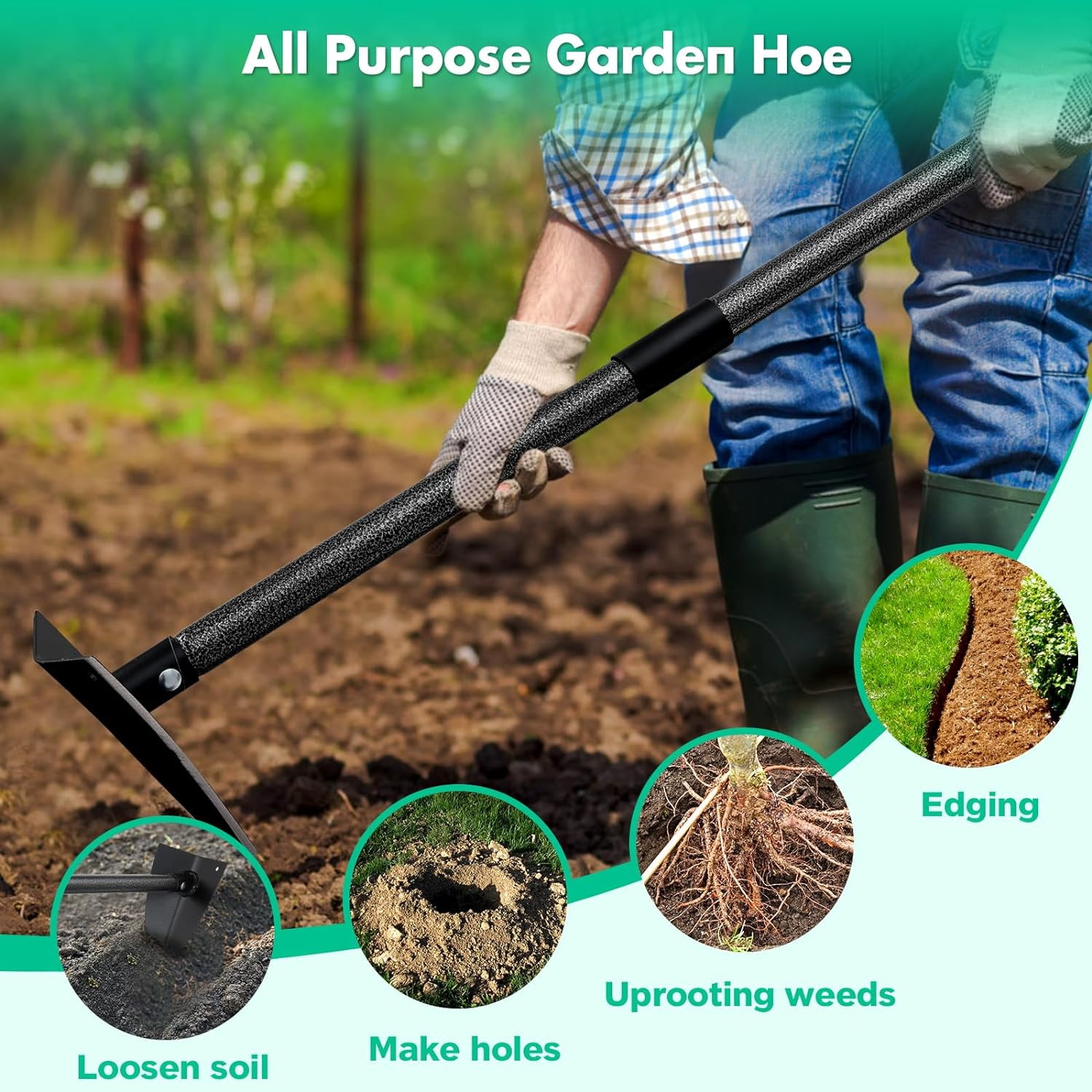 Yeyebest Adjustable 72” Triangle Hoe with Metal Handle