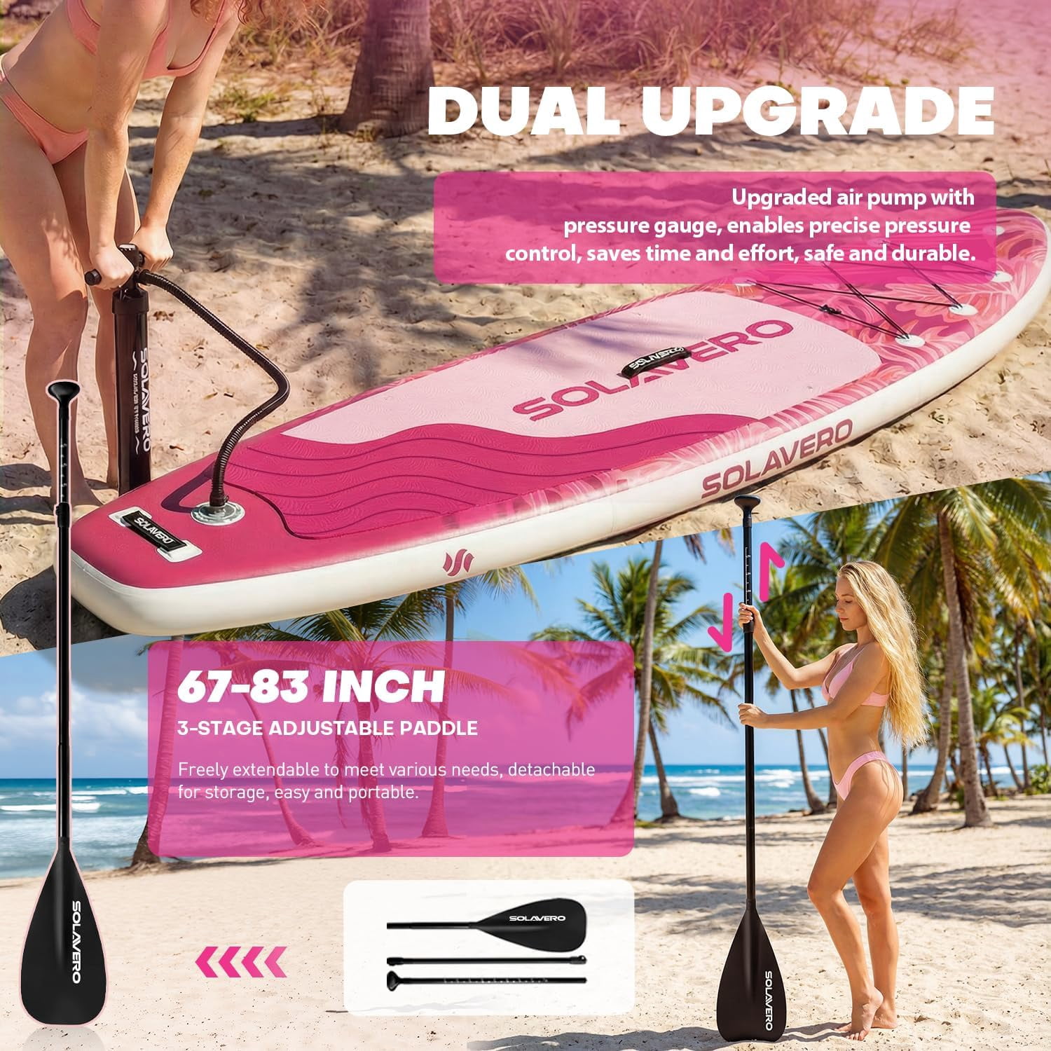 SOLAVERO 10'6" Inflatable Stand Up Paddle Board, Ultra-Light SUP Board with Accessories, Anti-Slip EVA Deck for Adults