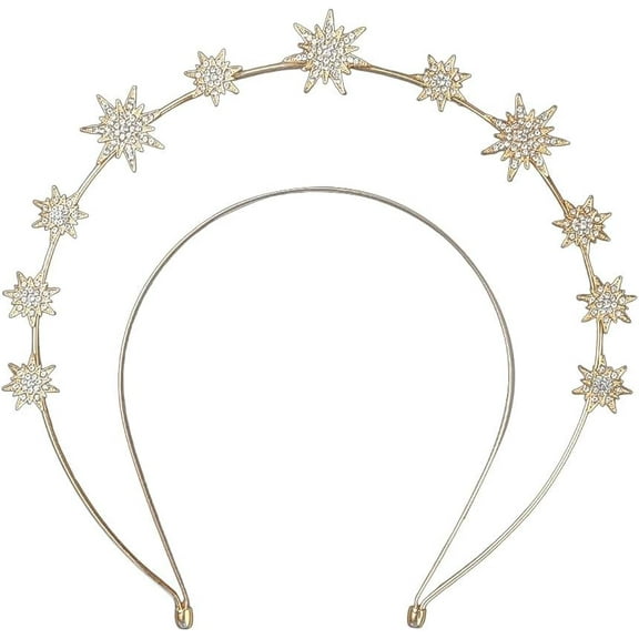 Gold Star Headpiece Stars Sun Goddess Headband Halo Alloy Metal Rhinestone Glitter Celestial Hair Bands Crowns for Women Wedding Bridal Cosplay Costume Birthday Hair Accessory