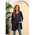 thumbnail image 3 of ENMAIN Women's 3/4 Sleeve Tunic Shirts Navy Blue Tunic Casual Blouses Crew Neck Solid Color Tops XL, 3 of 8