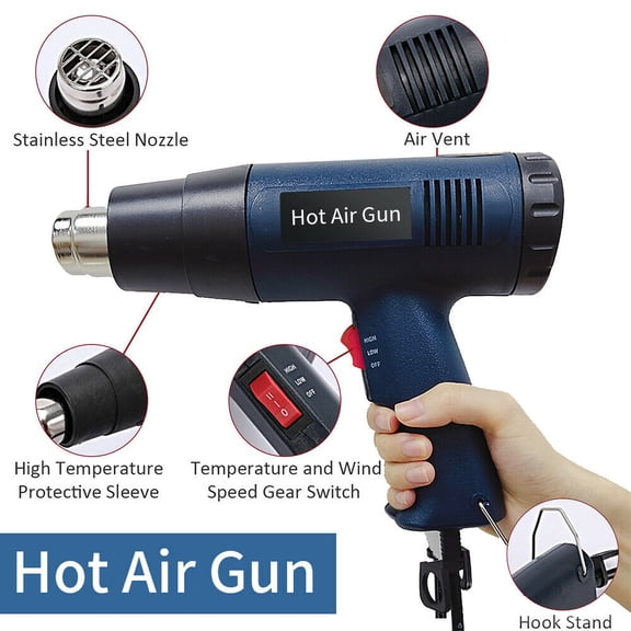 2000W Heat Gun,140℉~1112℉(60℃- 600℃)Heavy Duty Hot Air Gun with 4 Metal Nozzles,2 Temp Settings,for Crafts, DIY Shrinking PVC, Stripping Paint