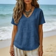 thumbnail image 4 of Afuyipoi Women's 100% Cotton Short Sleeve Linen Top, Casual Double Layer Crepe Loose Blouse, Fashion Solid Color Round Neck Shirt, S-3XL Navy Size M, 4 of 7
