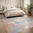 thumbnail image 3 of ODIKA 8'x10' Washable Area Rug Pink Boho Scallop Border Whimsical Scattered Polka Dot Motifs for Living Room, Under Sectional, Family , Durable, Non-Slip, 3 of 7
