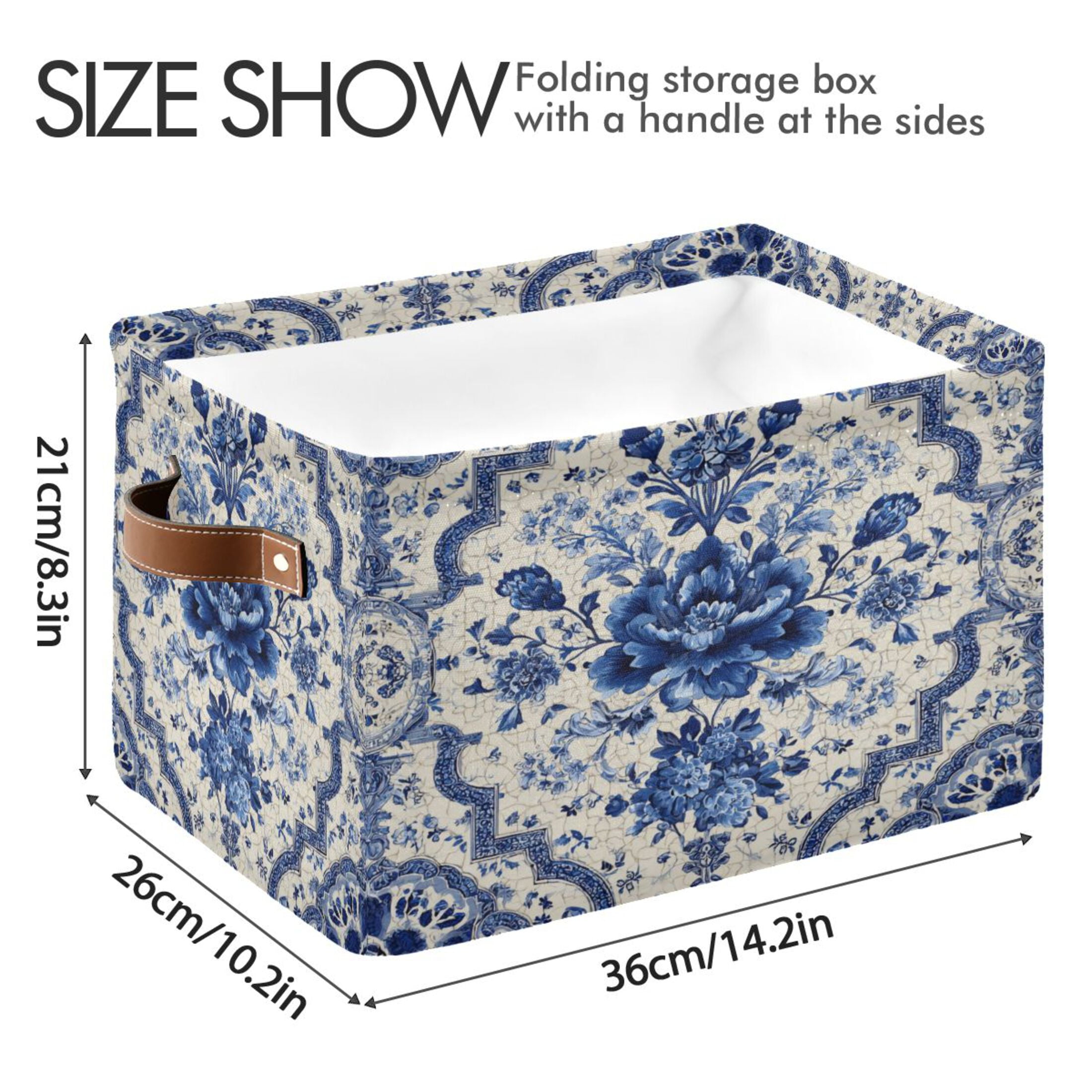 Foldable Storage Basket,Canvas Fabric Foldable Storage Bins with Handles Open Home Storage Bins Boxes for Toy Book Shelf Closet Baskets Blue and White Porcelain-style
