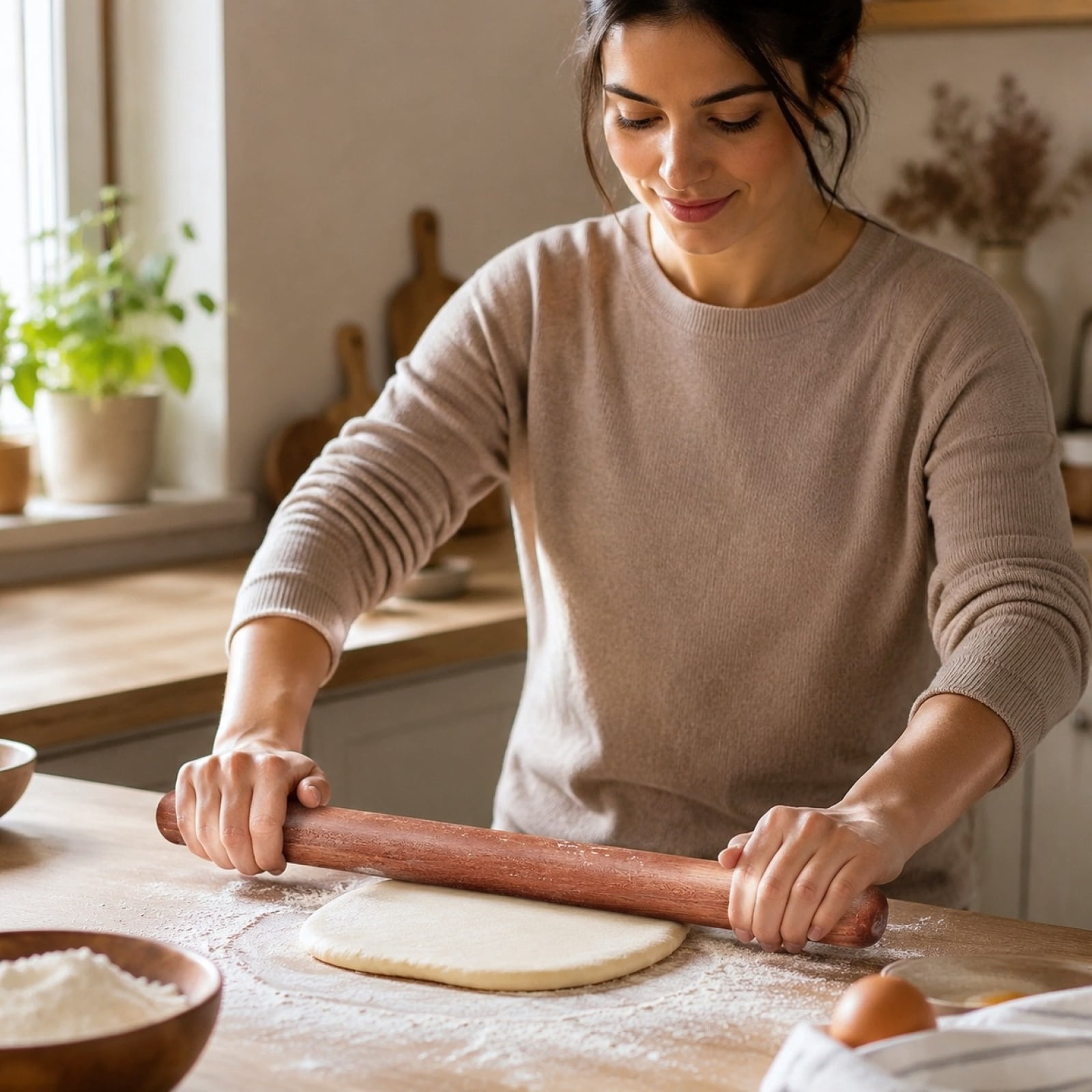 Wooden Rolling Pin, 12 Inch Solid Hardwood French Rolling Pin for Baking Dough, Pizza, Pastry and Bread, Home Kitchen Essential