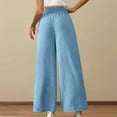 thumbnail image 5 of Olyvenn Linen Pants for Women Loose High Waisted Palazzo Pants Belted Wide Leg Trousers with Pockets Summer Beach Trousers Light Blue XL, 5 of 8