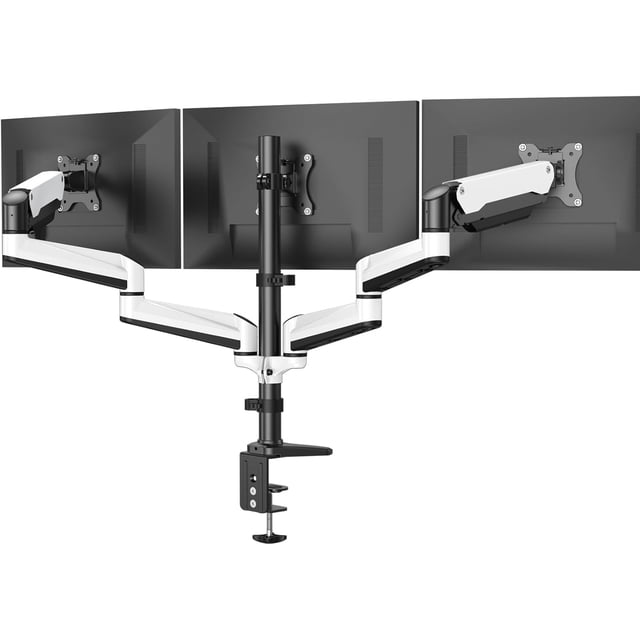 HUANUO Triple Monitor Mount for 17 to 32 inch Screens, Adjustment Gaming Triple Monitor Stand with Swivel, Tilt, Rotation, Clamp & Grommet Kit