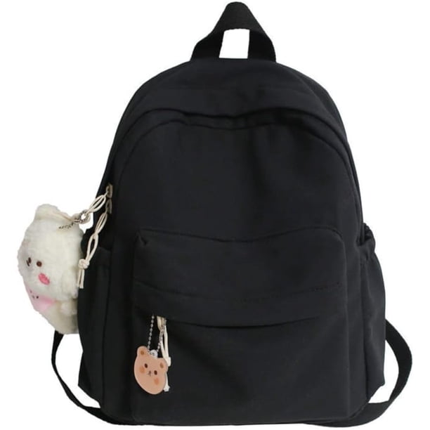 LHSHID Women Kawaii Pure Colour Small Backpack Purse Girl Cute Bear Pendant Pink Backpack Primary School Student School Bag (Pink)