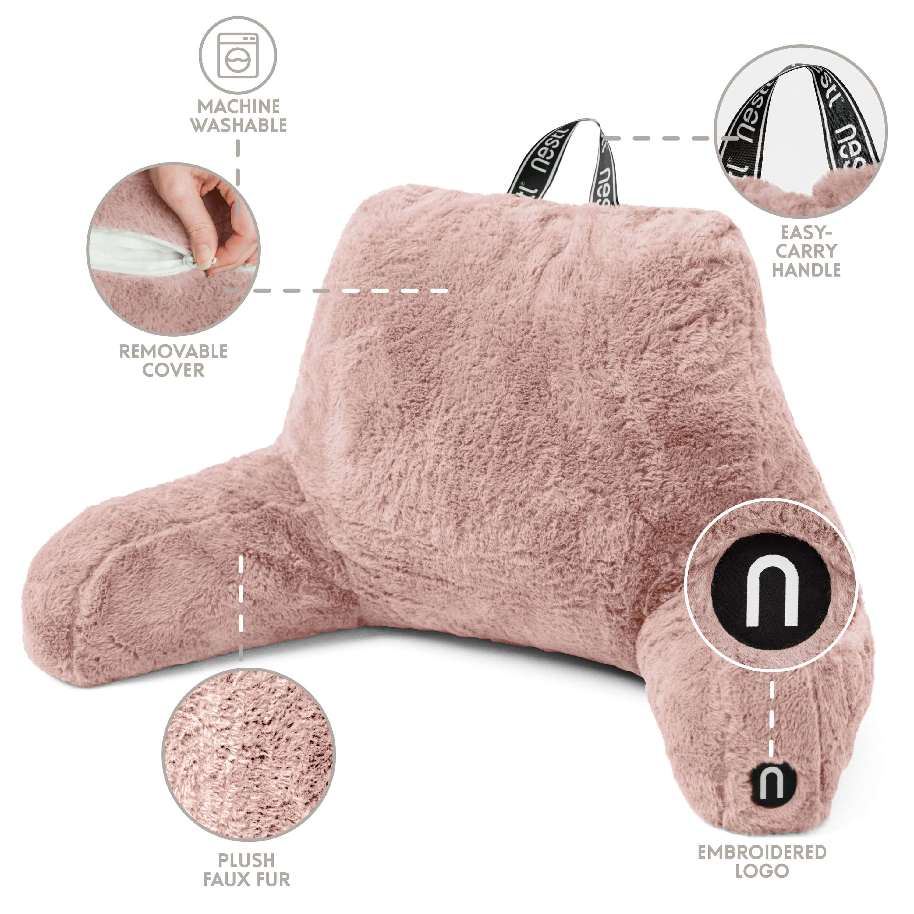 Nestl Fur Reading Pillow with Lap Desk, Stylish Arm Rest Pillow, Lap Desk with Backrest Pillow for Sitting in Bed, Faux Fur, Peach Beige