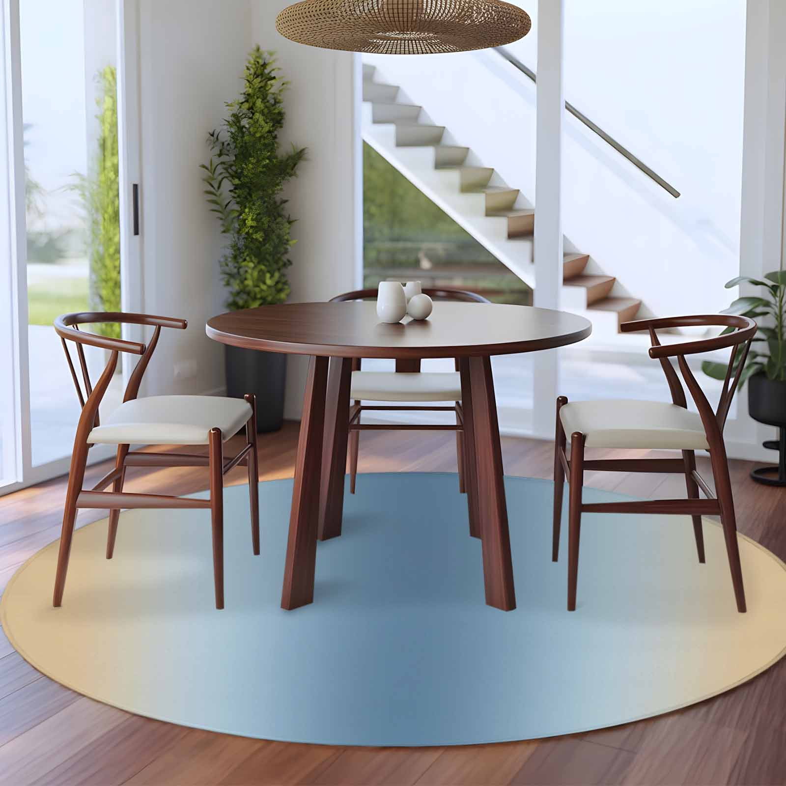 Blue Yellow Ombre Round Area Rug 7Ft Washable Circle Rugs for Dorm Laundry Room, Farmhouse Modern Gradient Art Non-Slip Carpet Floor Mats Indoor Outdoor Carpet Runner Aesthetic Home Decor