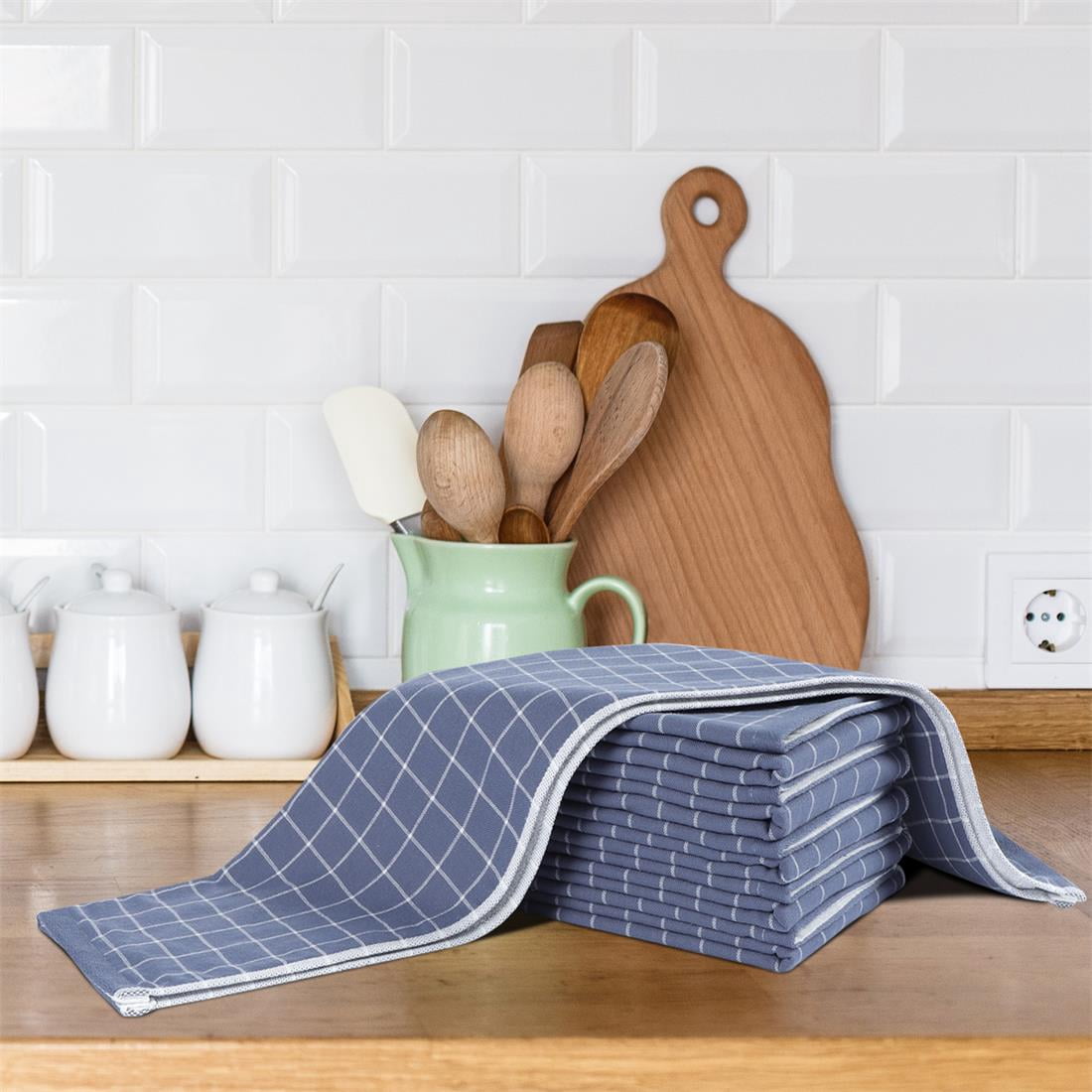Unique Bargains 6-Pack Cotton Absorbent Plaid Kitchen Towels, 13" x 29" Blue