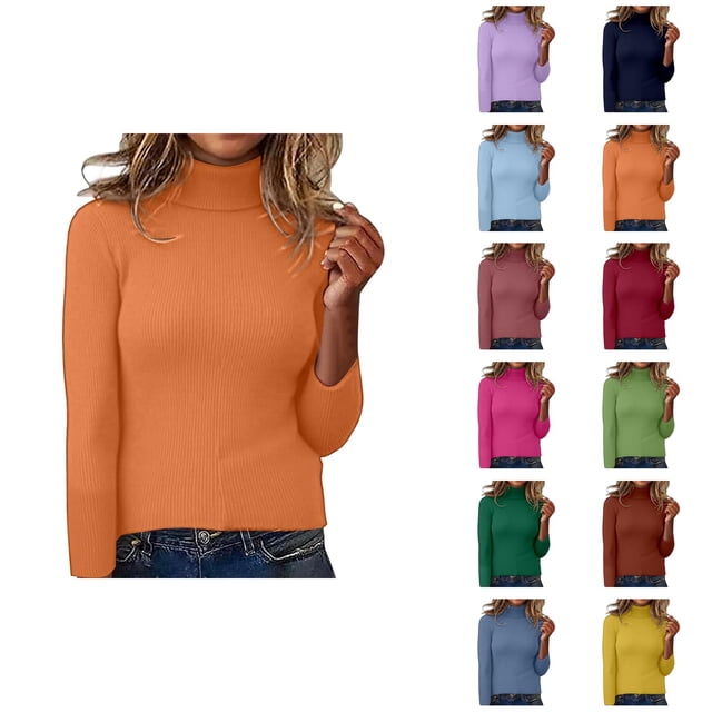 Pulls pour Femmes 2025 Chandail Col Roulé Ajusté Manches Longues Haut Tricoté Blouse Décontractée Automne Hiver