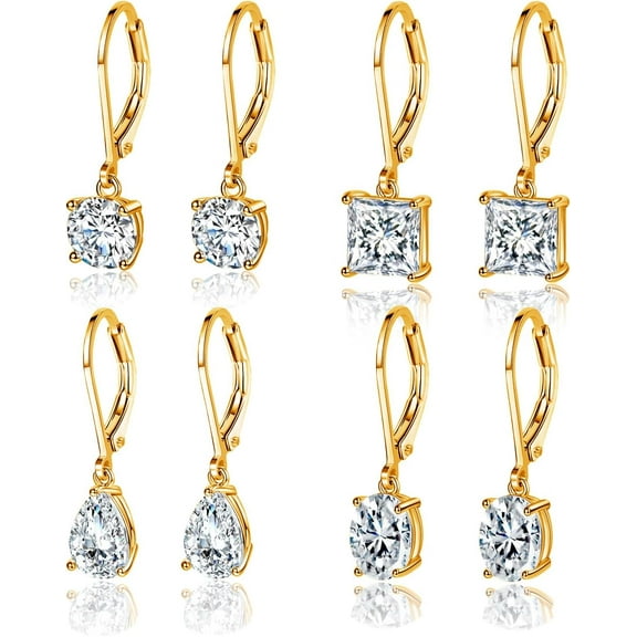 XBage Leverback Earrings Set For Women 18K Gold Plated Cubic Zirconia Dangle Earrings Hypoallergenic Jewelry Gifts For Her[H997]