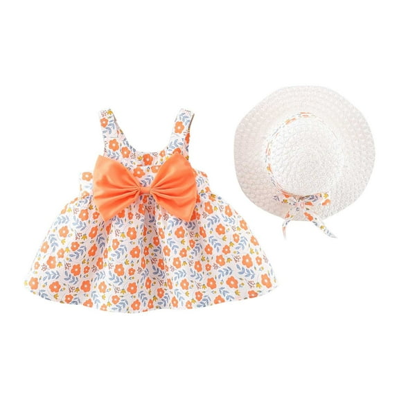 MEZZALL Baby Girls Kids Dresses Summer Toddler Floral Ruched Sleeveless Dress Sundress, Orange, 2-3 Years
