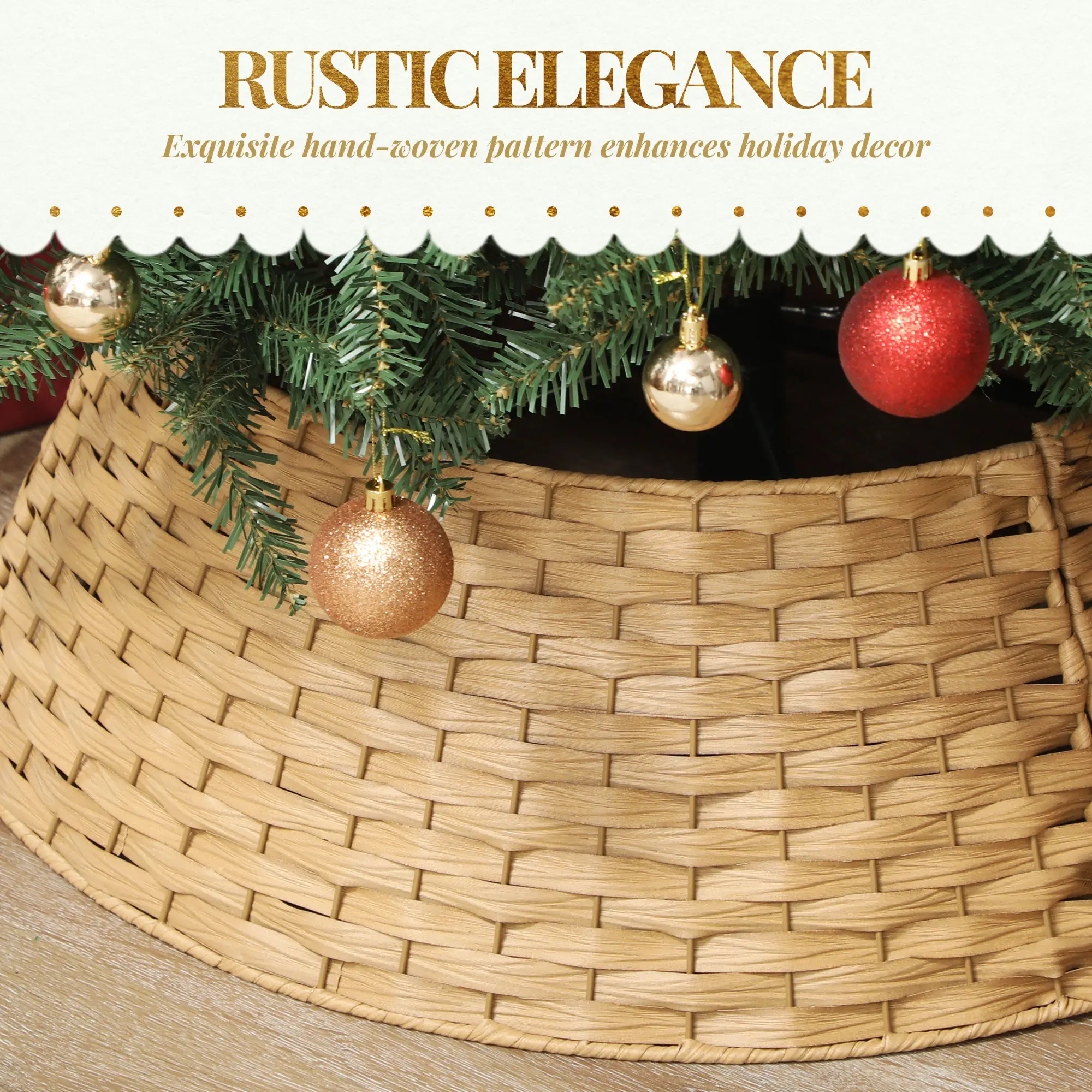 Astoutdoor Christmas Tree Collar, Plastic Hand-Woven Design, 25.98 in Length, Natural