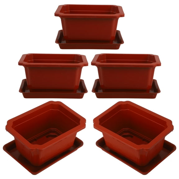 Soimiss 5Sets Lightweight Plastic Bonsai Planter Pots with Saucer for Home and Office Use