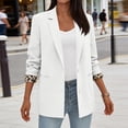 thumbnail image 2 of Women’s Long Sleeve Lapel Blazer with Leopard Print Cuffs Single Breasted Button Closure Classic Fit Jacket for Office or Casual Wear White M, 2 of 5