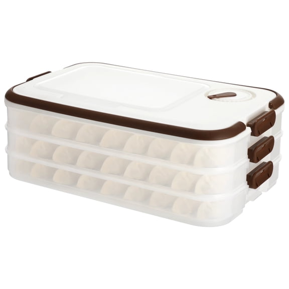 Dumpling Storage Box, 11.8 x 7.9 x 4.1 in Plastic Food Storage Containers with Lids, 3-Layer Stackable Cookie Carrier with Date Timer and Hidden Handle for Refrigerator Kitchen Use, White