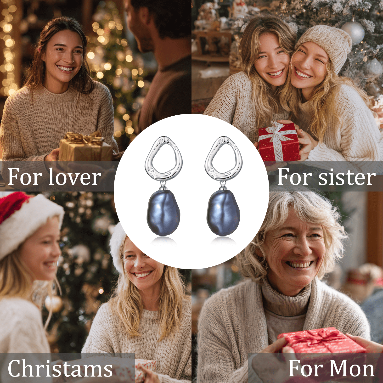 YAMI 9-10mm Baroque Freshwater Black Pearl Drop Earrings for Women, 925 Sterling Silver Cultured  Pearls Dangle Earrings, Mother 's Day Jewelry Gift